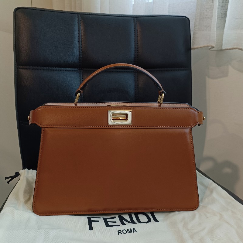FENDI 芬迪躲貓貓 peekaboo ISeeU 焦糖色 金棕色 手提包 單肩包 斜背包-6