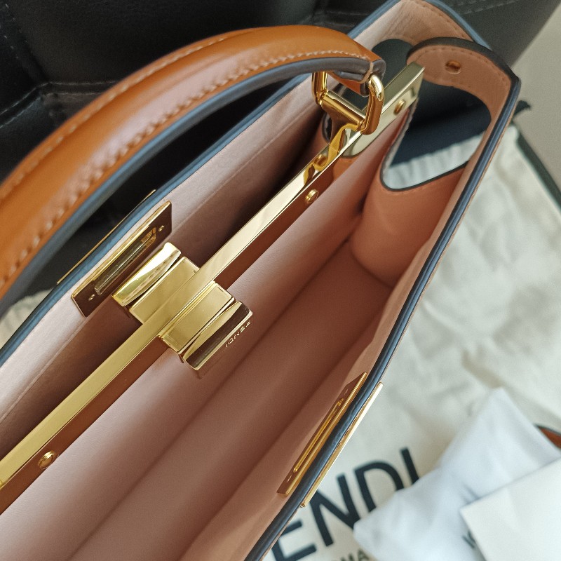 FENDI 芬迪躲貓貓 peekaboo ISeeU 焦糖色 金棕色 手提包 單肩包 斜背包-13