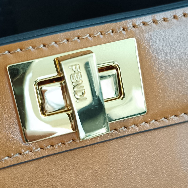 FENDI 芬迪躲貓貓 peekaboo ISeeU 焦糖色 金棕色 手提包 單肩包 斜背包-34