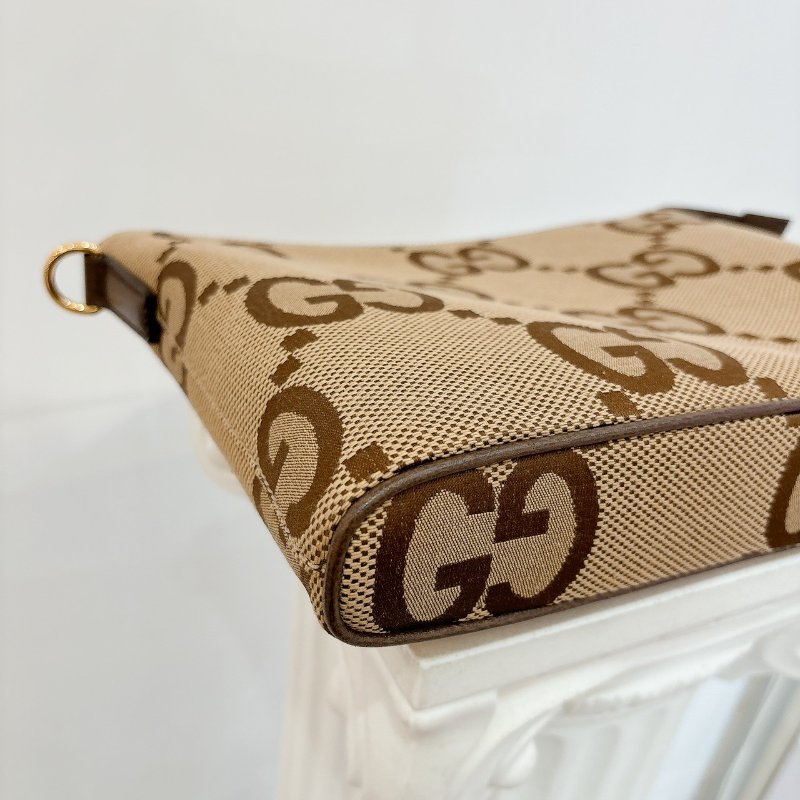GUCCI 棕色大G LOGO帆布斜背包-5