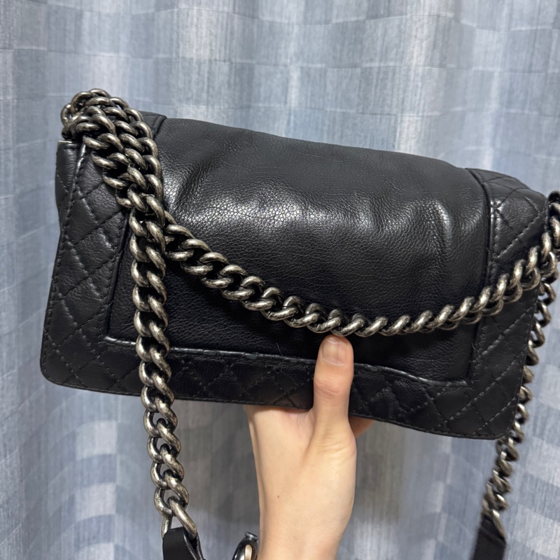 Chanel Leboy 黑銀牛皮翻蓋包 雷標18開-3