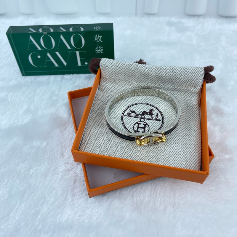 Hermes 手鐲 黑玫瑰金 琺瑯猪鼻子手鐲-0