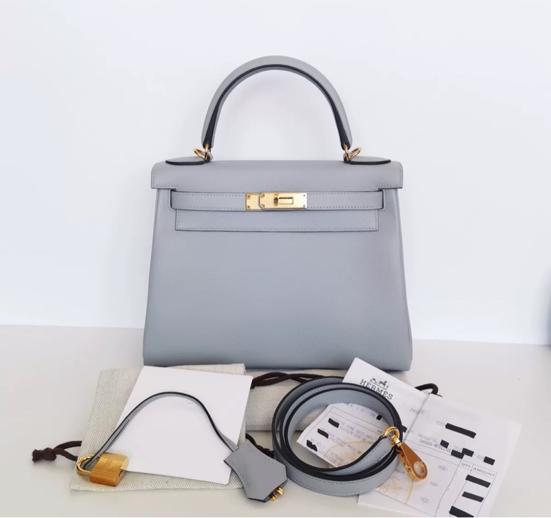 愛馬仕kelly28 冰川藍 金扣 stamp Z-0