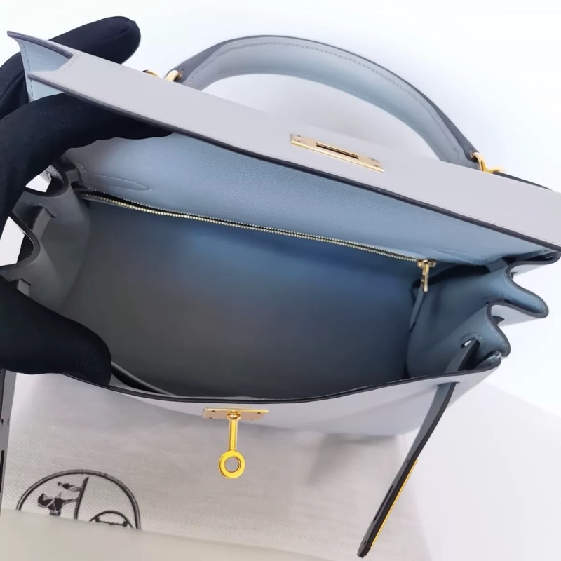 愛馬仕kelly28 冰川藍 金扣 stamp Z-4