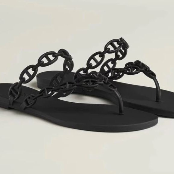 雙11購物節 黃金尺寸 現貨商品 全新商品 台灣購證 Hermes  豬鼻黑色夾腳拖鞋 38號-2