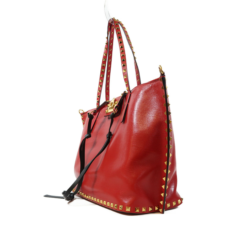 Valentino 【激減優惠】牛皮皮革2 Way Shoulder Bag金扣手挽肩背兩用袋紅色-2