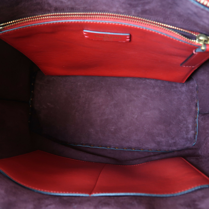 Valentino 【激減優惠】牛皮皮革2 Way Shoulder Bag金扣手挽肩背兩用袋紅色-4
