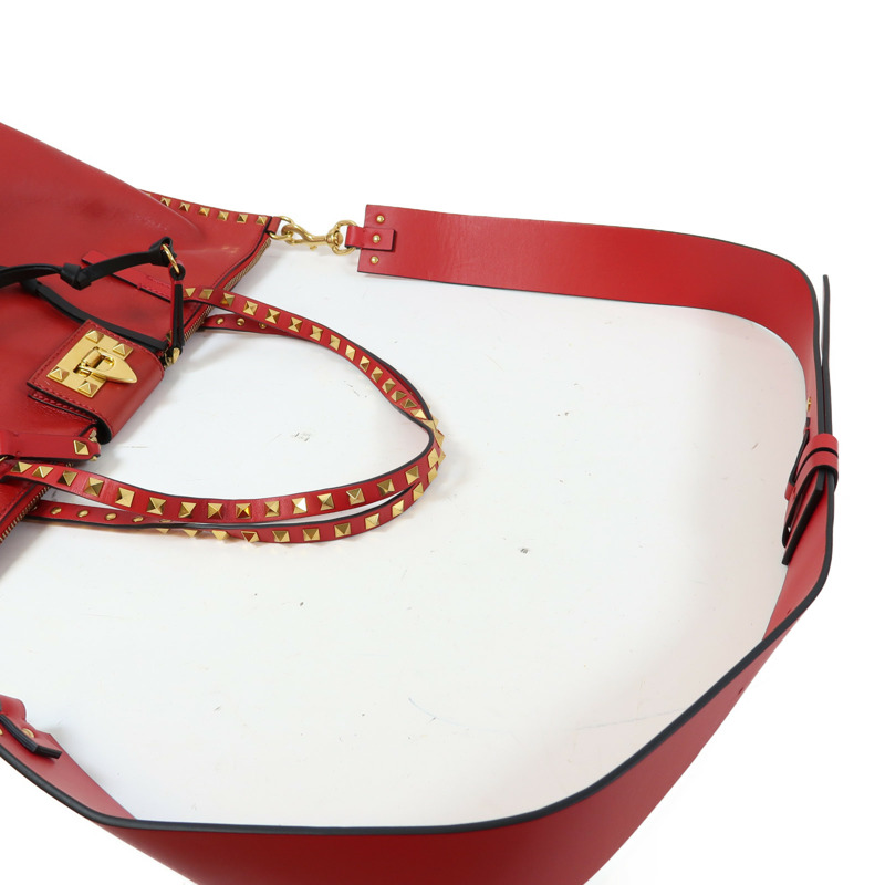 Valentino 【激減優惠】牛皮皮革2 Way Shoulder Bag金扣手挽肩背兩用袋紅色-6