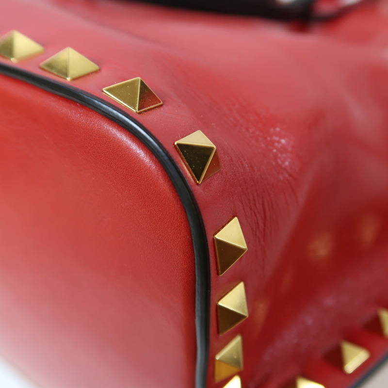 Valentino 【激減優惠】牛皮皮革2 Way Shoulder Bag金扣手挽肩背兩用袋紅色-7