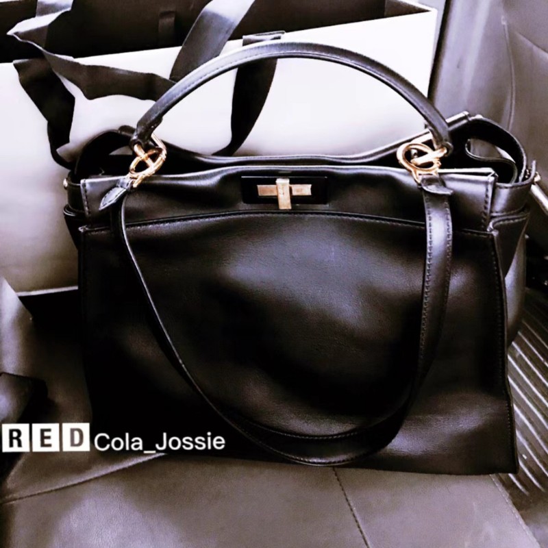 FENDI 芬迪 躲貓貓 peekaboo 黑色 金扣 手提包 肩背包-0