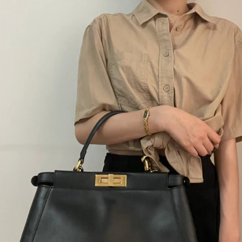 FENDI 芬迪 躲貓貓 peekaboo 黑色 金扣 手提包 肩背包-2