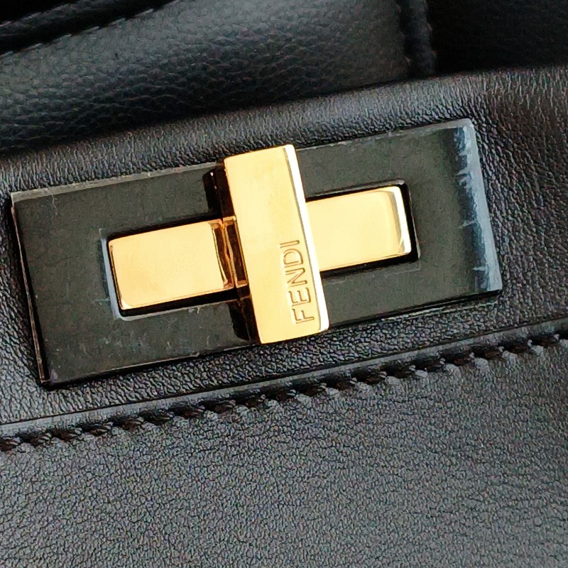 FENDI 芬迪 躲貓貓 peekaboo 黑色 金扣 手提包 肩背包-23