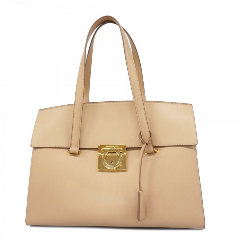 Salvatore Ferragamo 手袋 Gancini 皮革米色女式-0