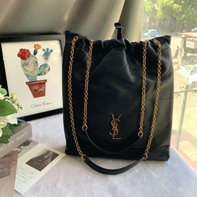 YSL Jamie 4.3 菱格紋小羊皮附小袋肩背包(黑色)-0