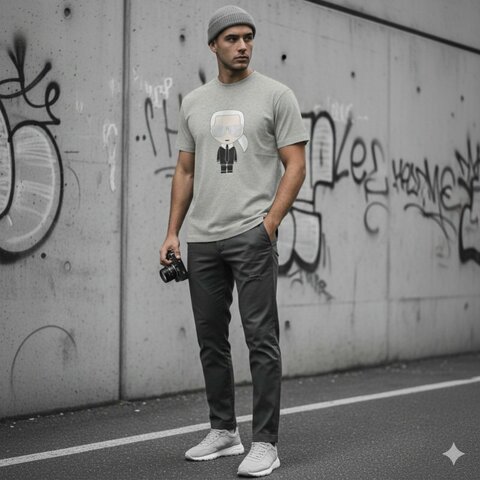 ‼️雙11限時優惠‼️ 【KARL-卡爾】銀墨鏡老佛爺印花棉質T恤 灰