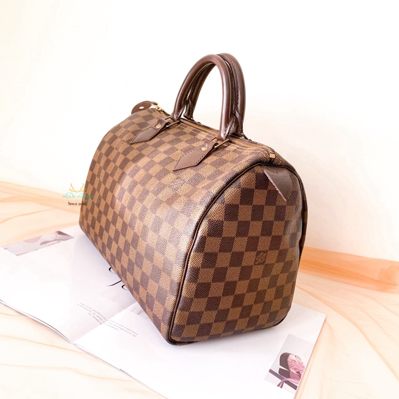 LV Speedy30 咖啡棋盤格波士頓包-3