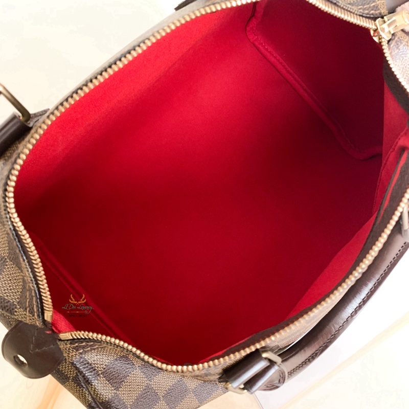 LV Speedy30 咖啡棋盤格波士頓包-5