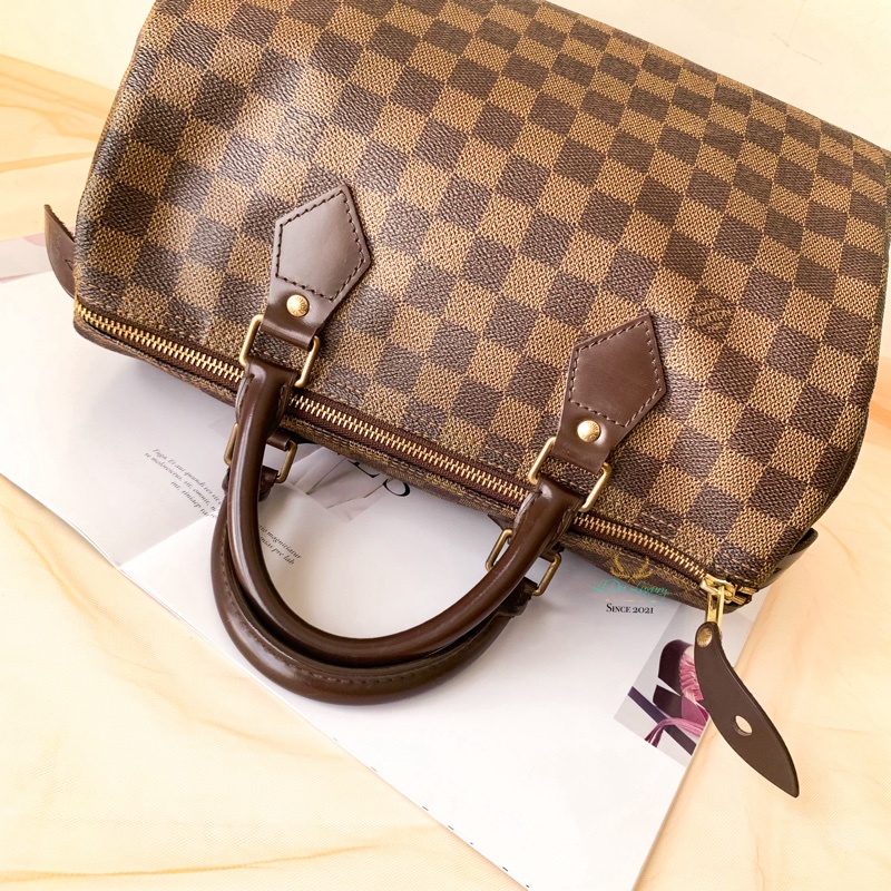 LV Speedy30 咖啡棋盤格波士頓包-6