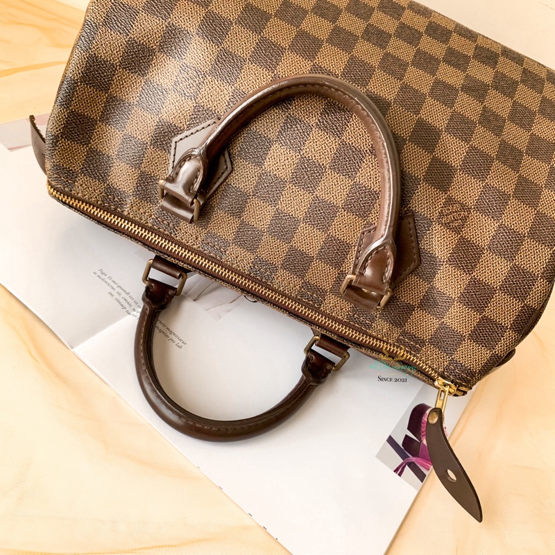 LV Speedy30 咖啡棋盤格波士頓包-7