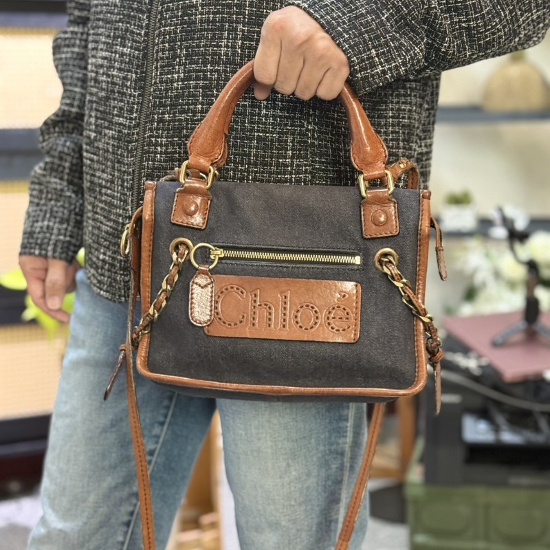 Chloe 帆布牛皮斜背包-0
