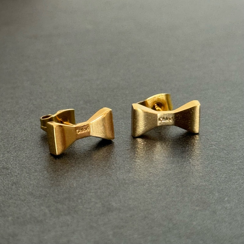 chloe黃銅刻字蝴蝶結耳環-0