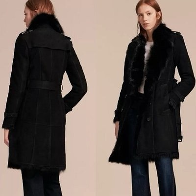 全新吊牌未拆✨Burberry  頂級款羊毛大衣+可拆式藍狐毛領38號-11