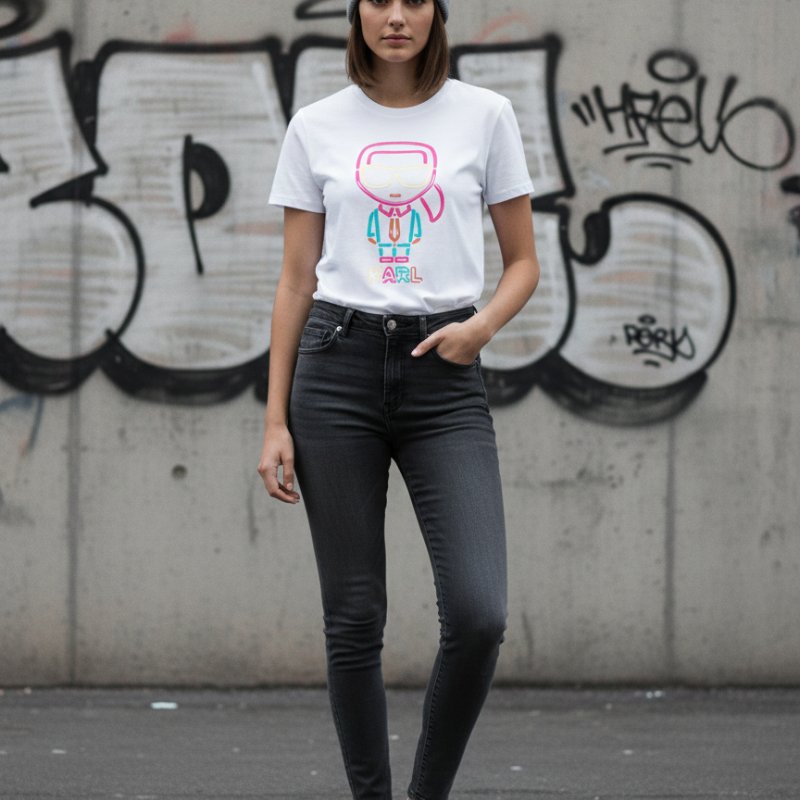 🎁 雙11選禮不煩惱，超值心意一次到【KARL LAGERFELD 卡爾老佛爺】彩色果凍立體LOGO 白色T恤-0