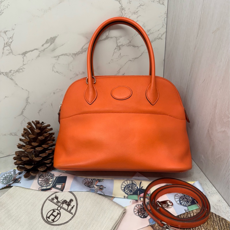 🧡✨Hermes 愛馬仕|Bolide 27 橘色小包子 保齡球包 X刻✨🧡-0