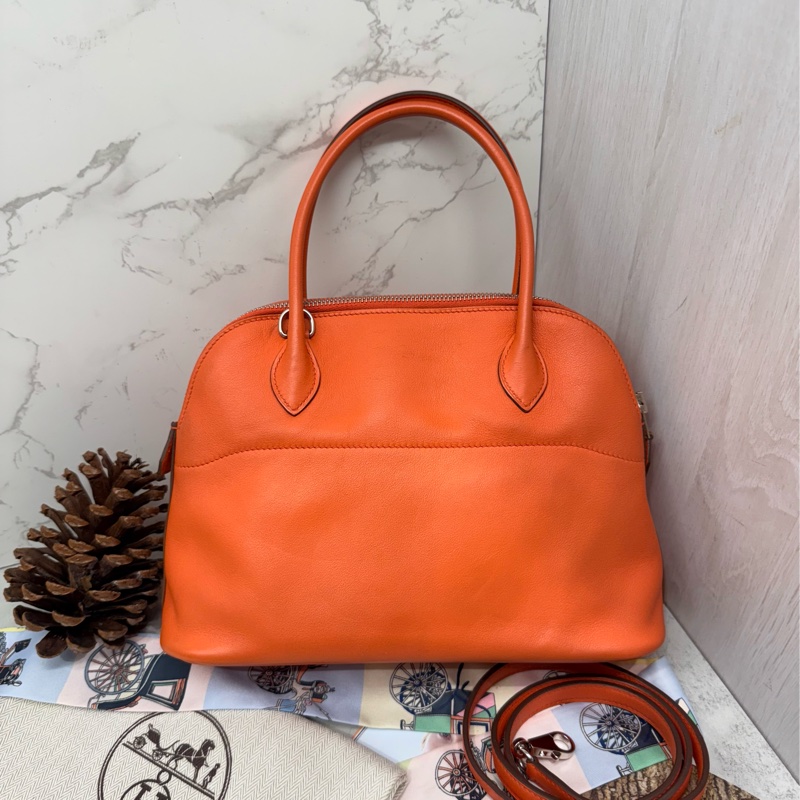 🧡✨Hermes 愛馬仕|Bolide 27 橘色小包子 保齡球包 X刻✨🧡-13
