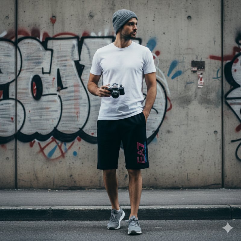 🚨 雙11最後倒數・今晚錯過等明年！【EMPORIO ARMANI EA7-阿曼尼】側邊粉紫印花logo短褲-0