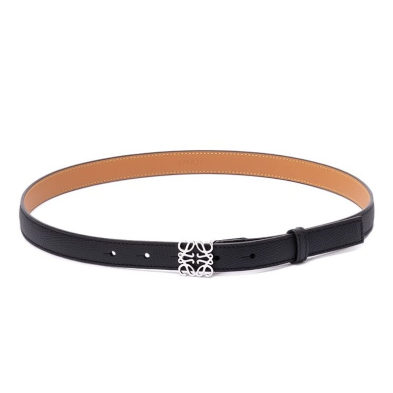 【LOEWE 羅威】Anagram 石紋小牛皮 腰帶 皮帶 2公分寬 黑色 銀色 鈀色-0