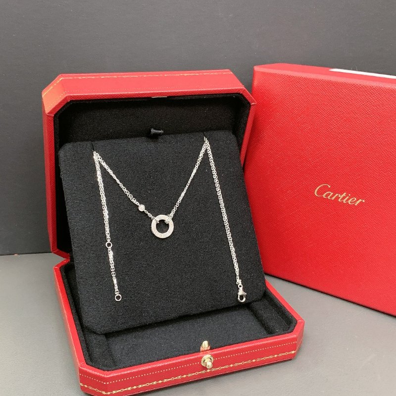 Cartier卡地亚love系列圆饼双钻白金项链-0