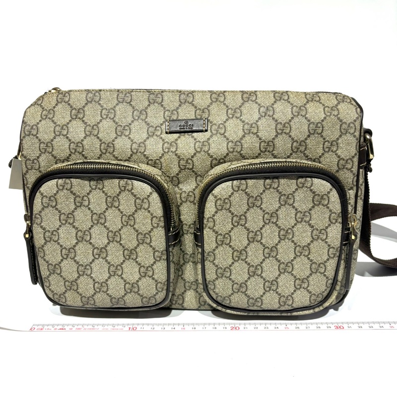 【美收精品】GUCCI 古馳 烏木色 塗層帆布 斜肩包 1-270-9