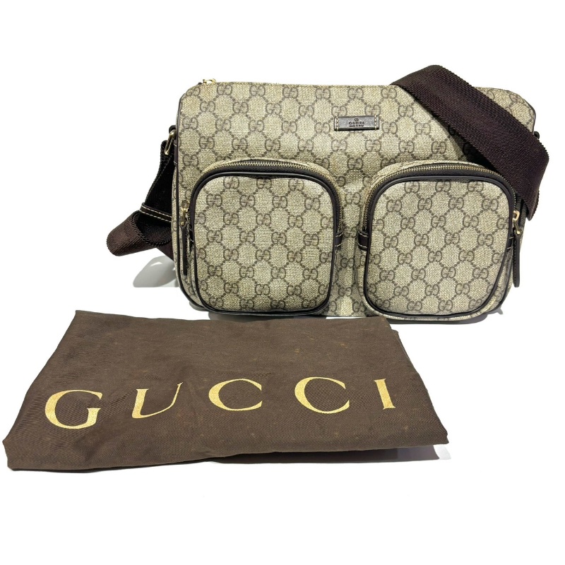 【美收精品】GUCCI 古馳 烏木色 塗層帆布 斜肩包 1-270-27