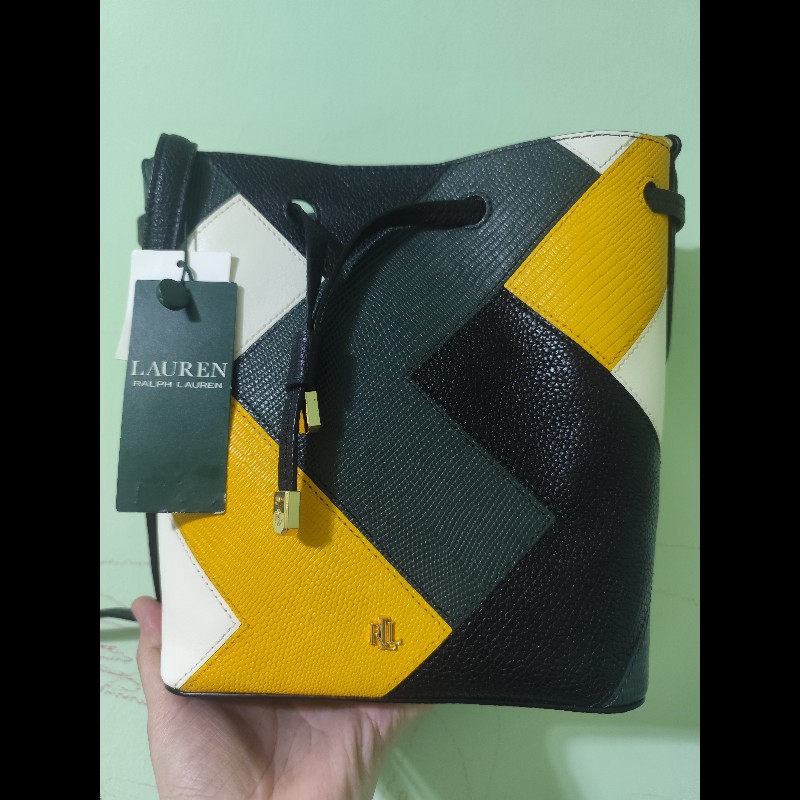 RLL Lauren Ralph Lauren 拼色壓紋荔枝紋牛皮水桶包 （不可議）-4