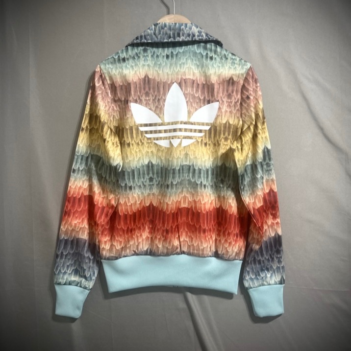 Adidas original x the farm 粉彩羽毛立領運動外套 三條紋印花夾克 女 L-6