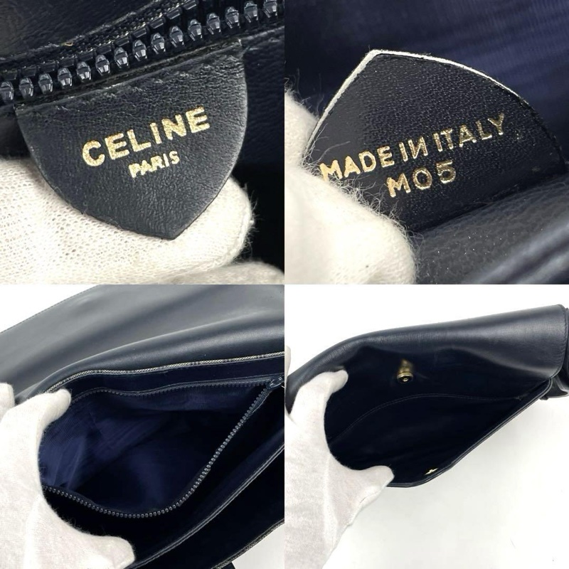 【LA LUNE】中古二手Celine豆腐包老花皮革側背孭斜單肩手袋小包 Vintage-9