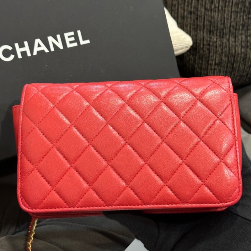 Chanel Woc 19系列紅色羊皮斜背包🔥配件齊🈶購證🔥-3