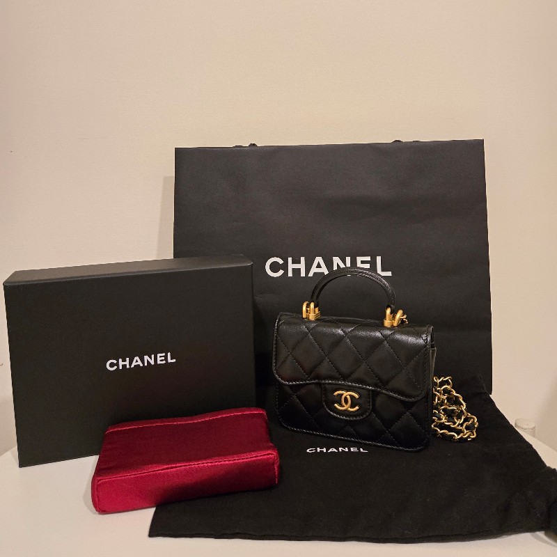 CHANEL 21K 小公文包｜黑金羊皮 mini top handle｜手提斜背兩用-52