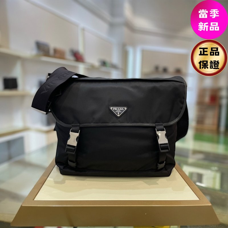 🎉新品好折扣✨Prada 2VD052 再生尼龍及Saffiano 大款郵差包 黑色-0