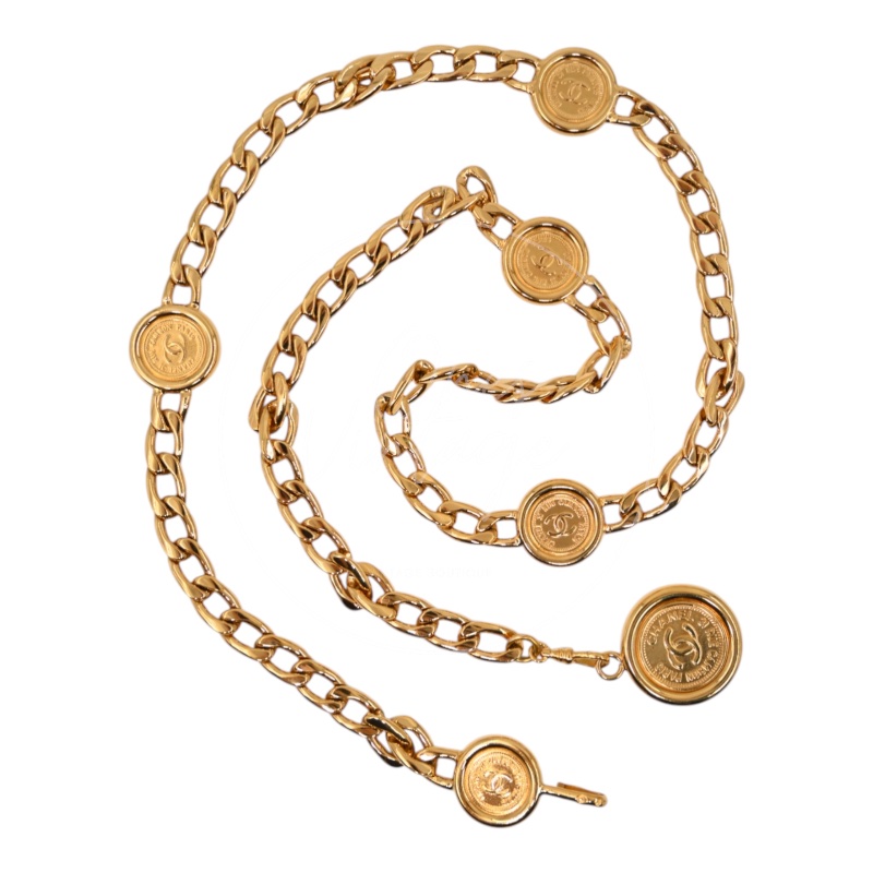 [Pre-owned] Chanel Necklace Belt Chain Coco Mark Vintage Coin Medallion Waist Chain-5