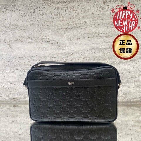 🎊新年特賣🧧Celine 117003 Triomphe 凱旋門壓花皮革中號信使郵差包 黑色