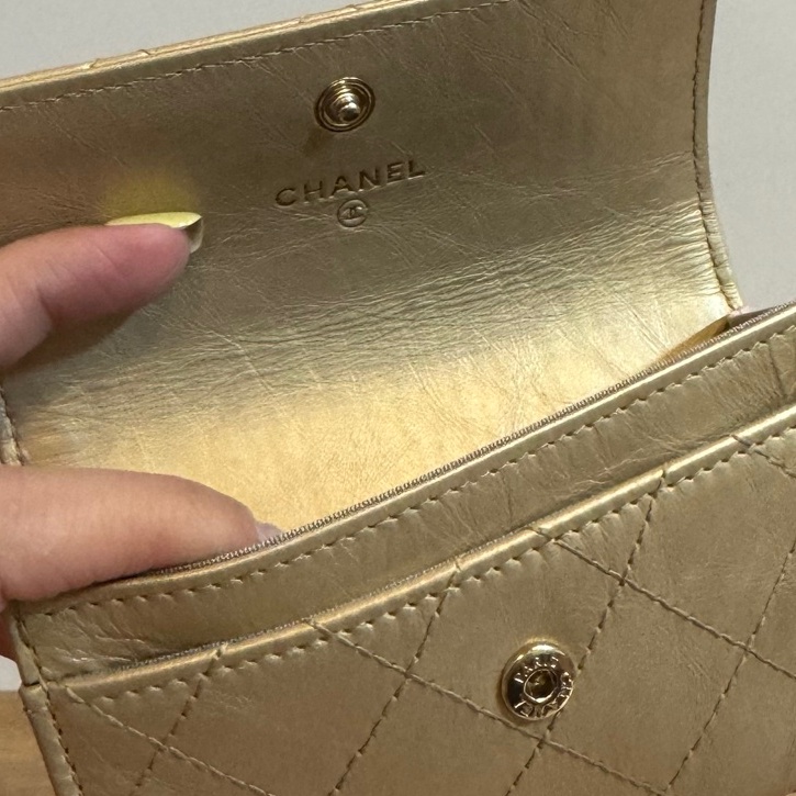 chanel 香奈兒 金 水鑽雙C 卡夾 卡包 錢包 零錢包 信用卡卡夾 短夾 皮夾-8
