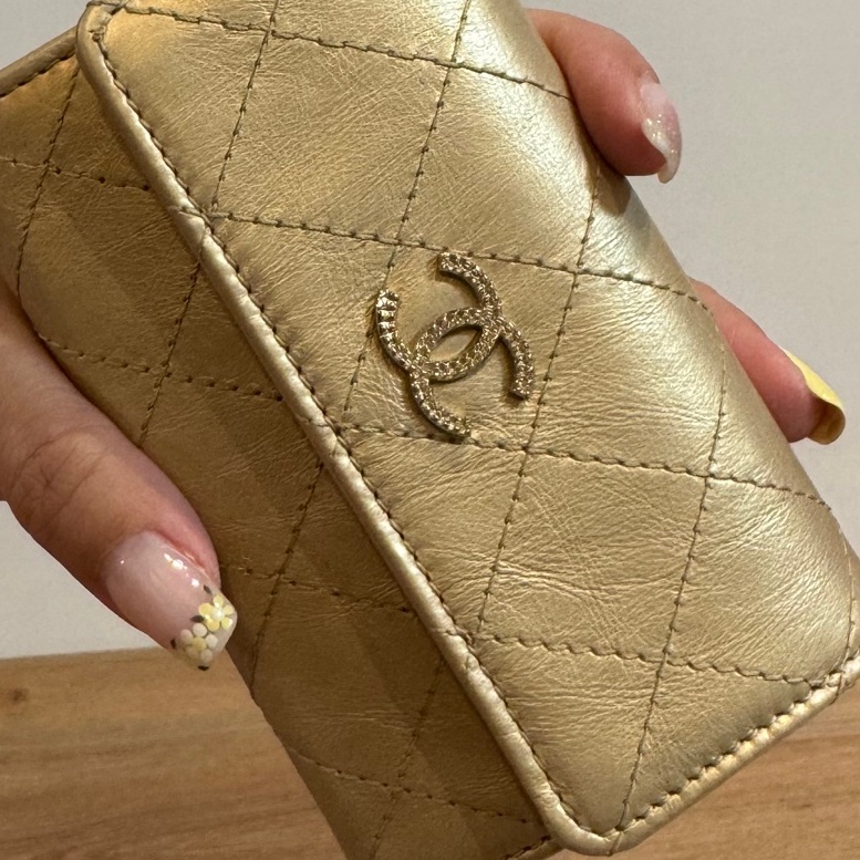 chanel 香奈兒 金 水鑽雙C 卡夾 卡包 錢包 零錢包 信用卡卡夾 短夾 皮夾-10