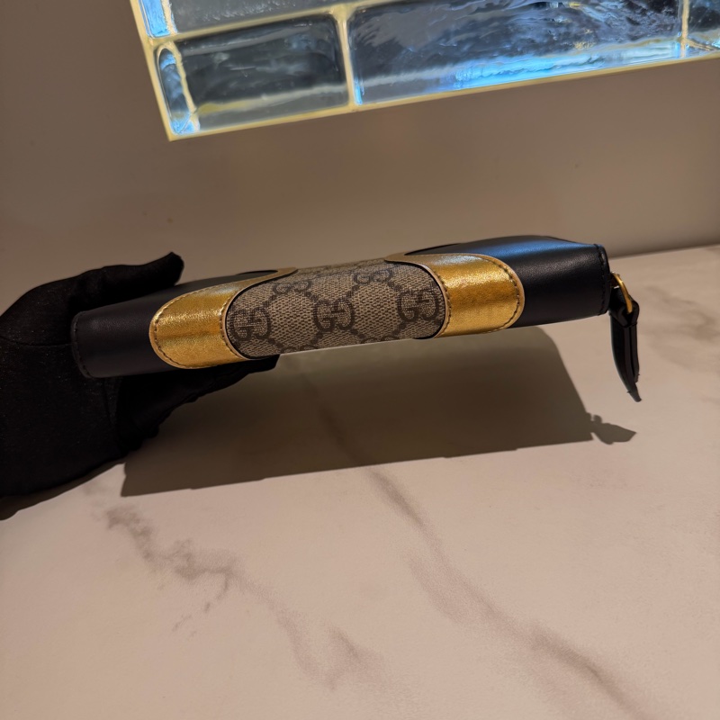 「JL精品代購」98新Gucci長夾黑金logo拼接-11