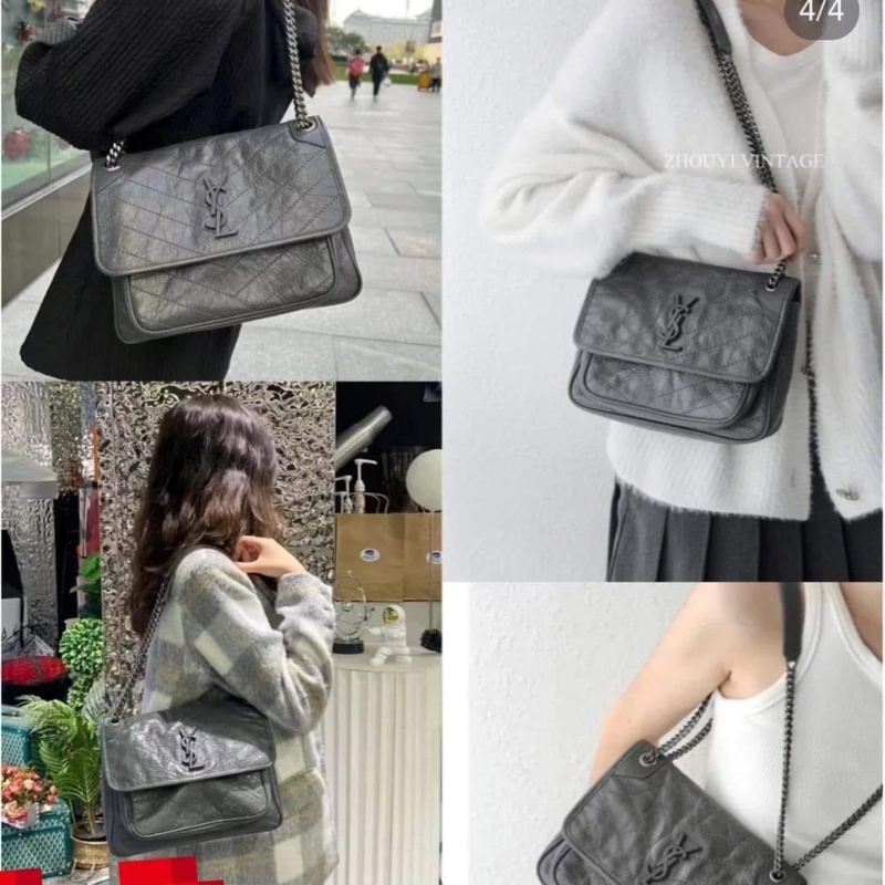 YSL niki 大象灰🐘 新款D扣 衍縫包（中）-16