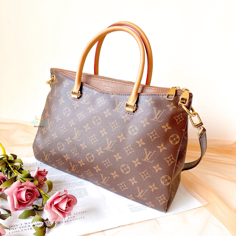 LV M40907 Pallas 字紋x可可色皮革兩用手提包-0