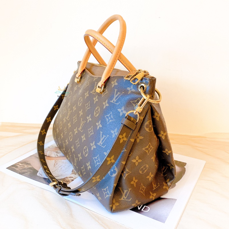 LV M40907 Pallas 咖啡字紋 x 可可色 皮革 梯形 兩用包 手提包 肩背包 側背包 公事包-1