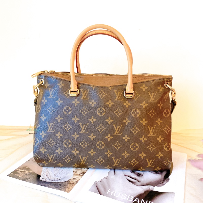 LV M40907 Pallas 咖啡字紋 x 可可色 皮革 梯形 兩用包 手提包 肩背包 側背包 公事包-2