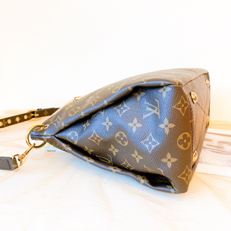 LV M40907 Pallas 咖啡字紋 x 可可色 皮革 梯形 兩用包 手提包 肩背包 側背包 公事包-5